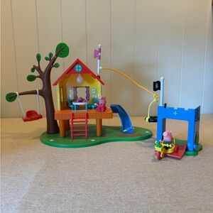 Peppa Pig’s Treehouse and George’s Fort- with Red Swing and Blue Slide